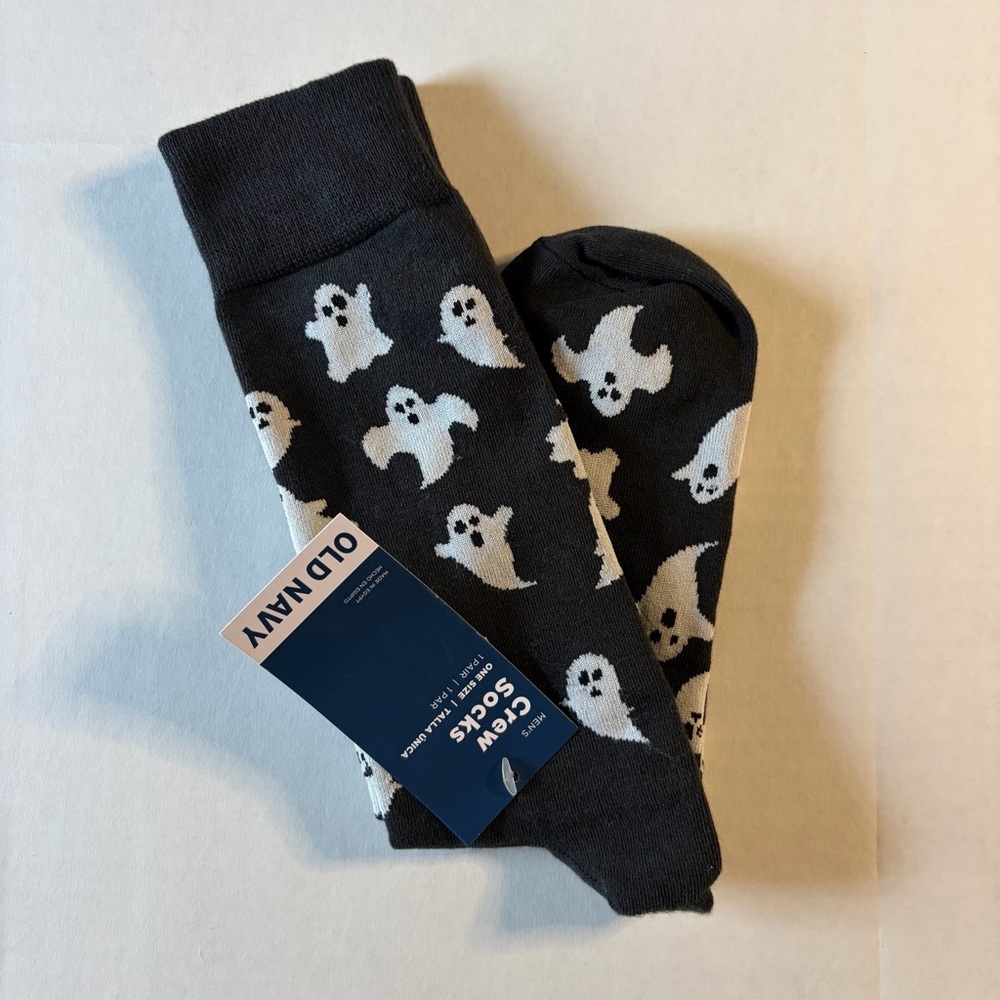 Old Navy Black Crew Socks with Ghost Design